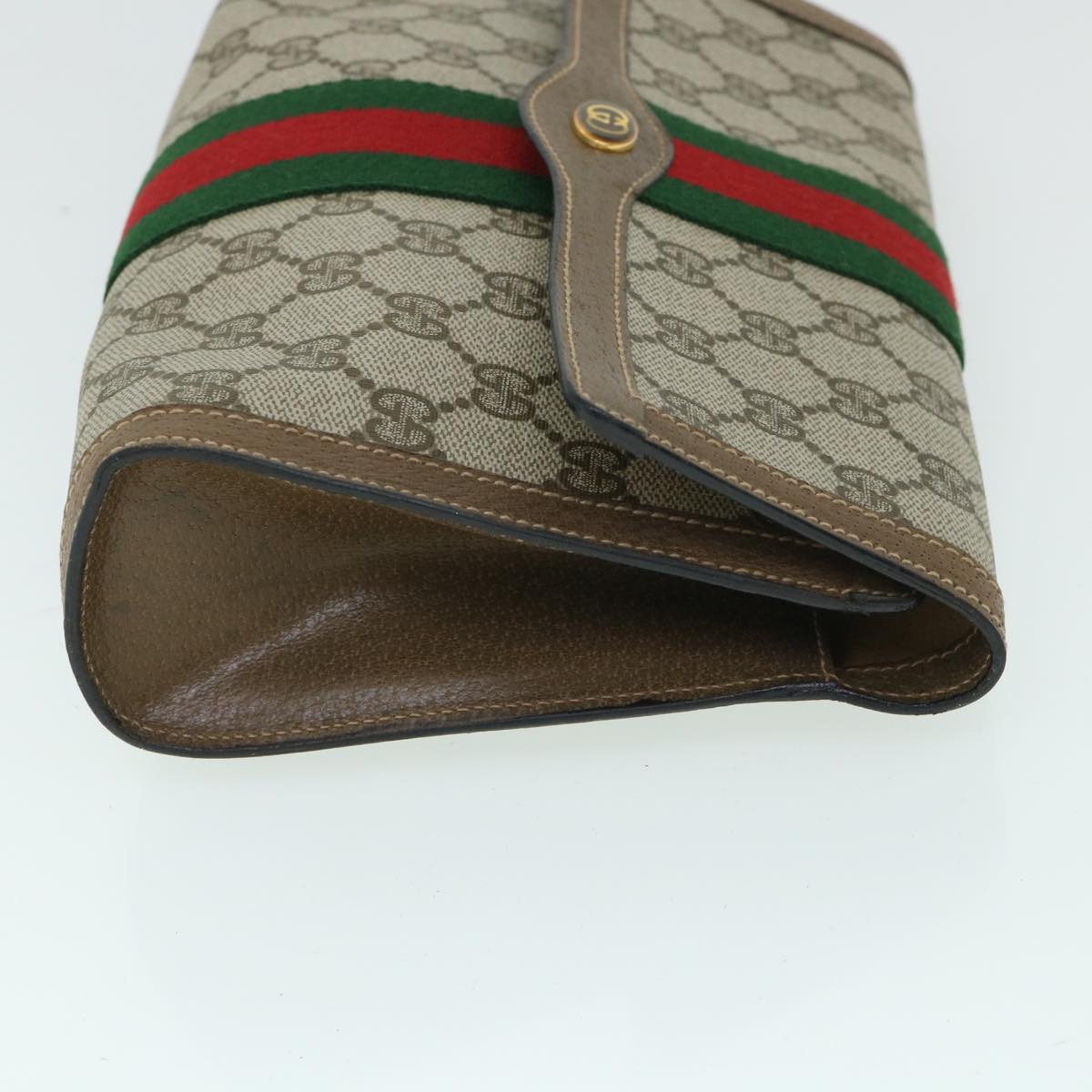 GUCCI GG Canvas Web Sherry Line Clutch Bag PVC Leather Beige Green 54834