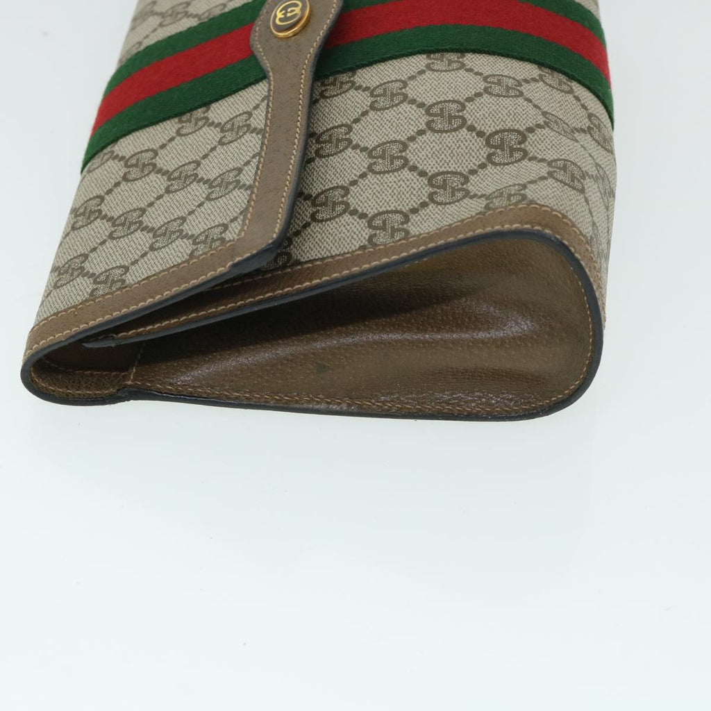 GUCCI GG Canvas Web Sherry Line Clutch Bag PVC Leather Beige Green 54834