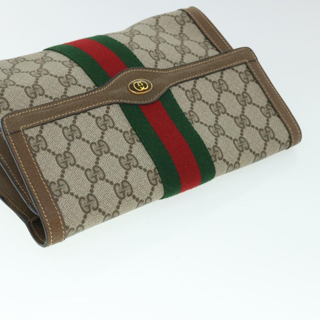 GUCCI GG Canvas Web Sherry Line Clutch Bag PVC Leather Beige Green 54834