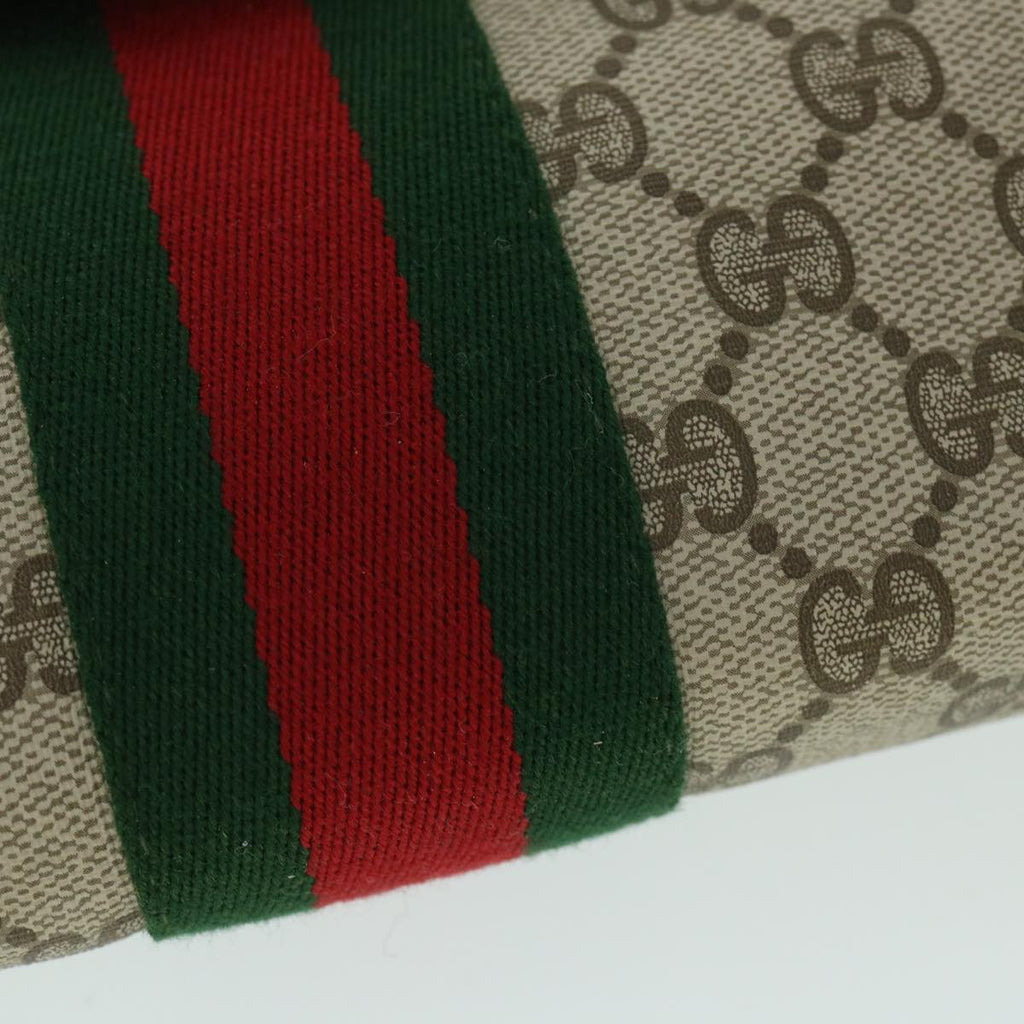 GUCCI GG Canvas Web Sherry Line Clutch Bag PVC Leather Beige Green 54834