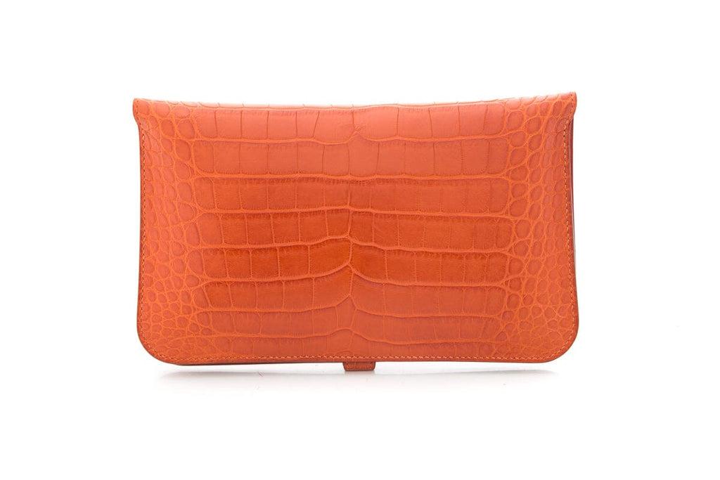 HermÃƒÆ’Ã‚Â¨s 2014 Orange Dogon Duo Alligator Wallet/ Clutch