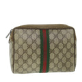 GUCCI GG Canvas Web Sherry Line Clutch Bag PVC Leather Beige Green 54882