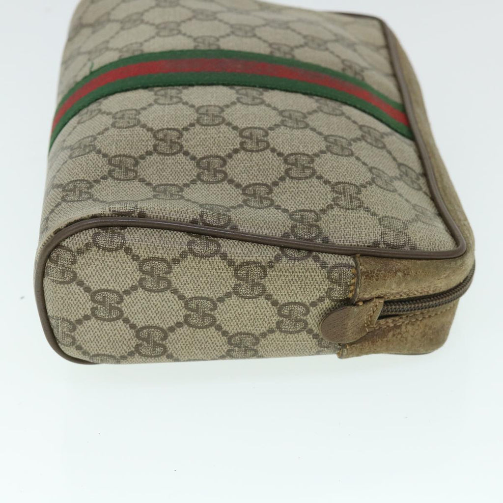 GUCCI GG Canvas Web Sherry Line Clutch Bag PVC Leather Beige Green 54882