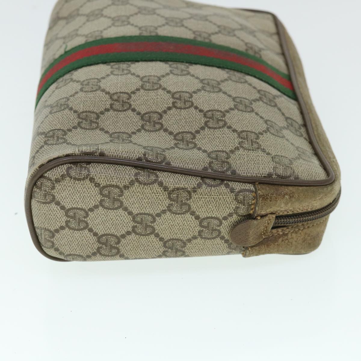 GUCCI GG Canvas Web Sherry Line Clutch Bag PVC Leather Beige Green 54882