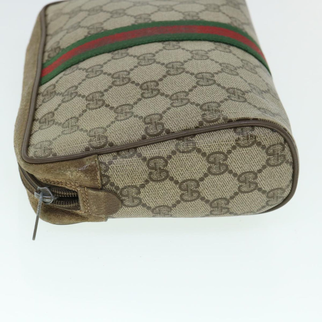 GUCCI GG Canvas Web Sherry Line Clutch Bag PVC Leather Beige Green 54882