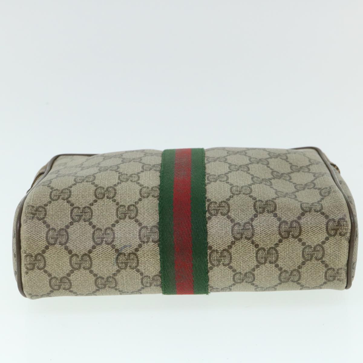 GUCCI GG Canvas Web Sherry Line Clutch Bag PVC Leather Beige Green 54882
