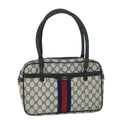 GUCCI GG Canvas Sherry Line Hand Bag PVC Leather Navy Red 54884