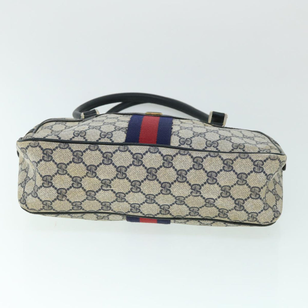 GUCCI GG Canvas Sherry Line Hand Bag PVC Leather Navy Red 54884