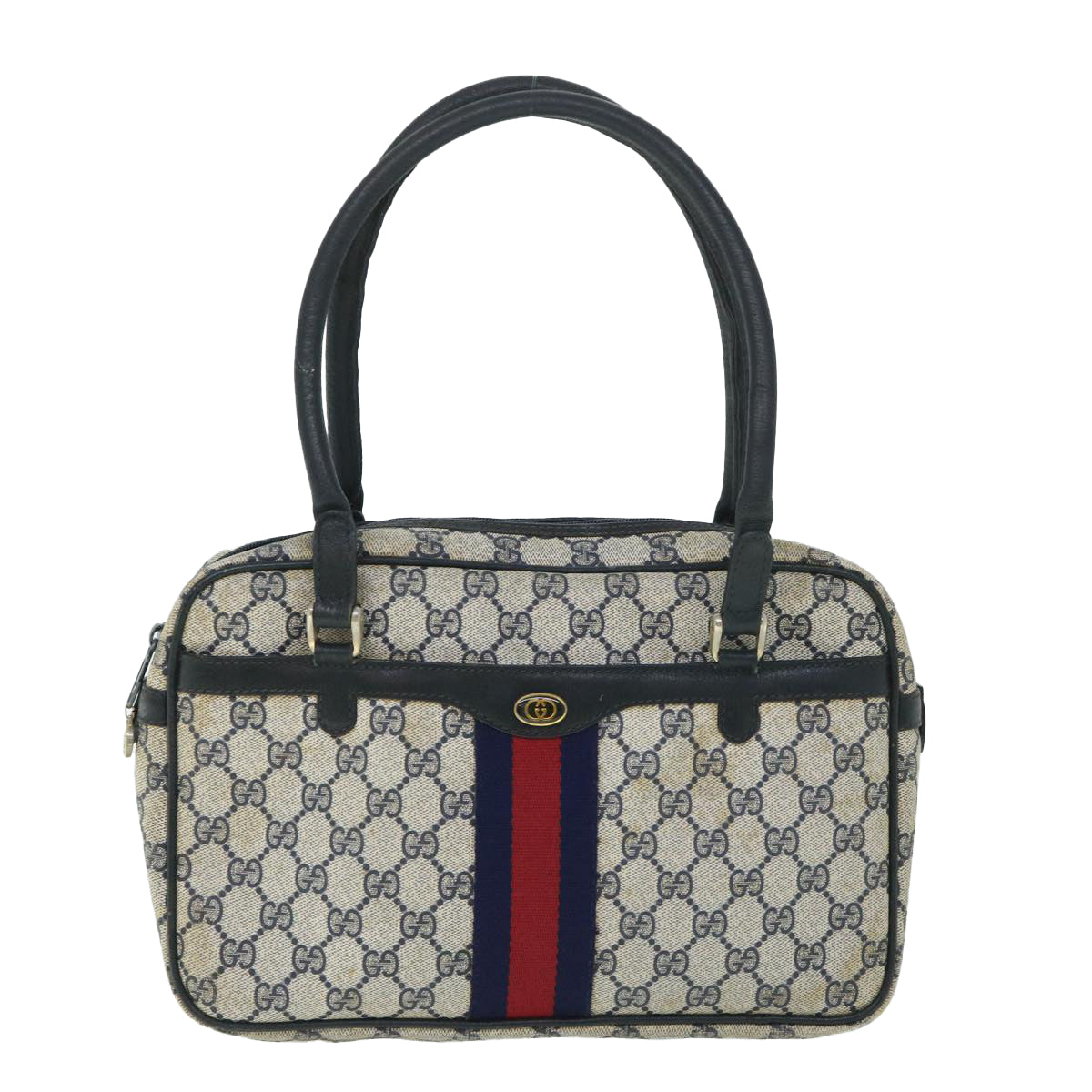 GUCCI GG Canvas Sherry Line Hand Bag PVC Leather Navy Red 54884