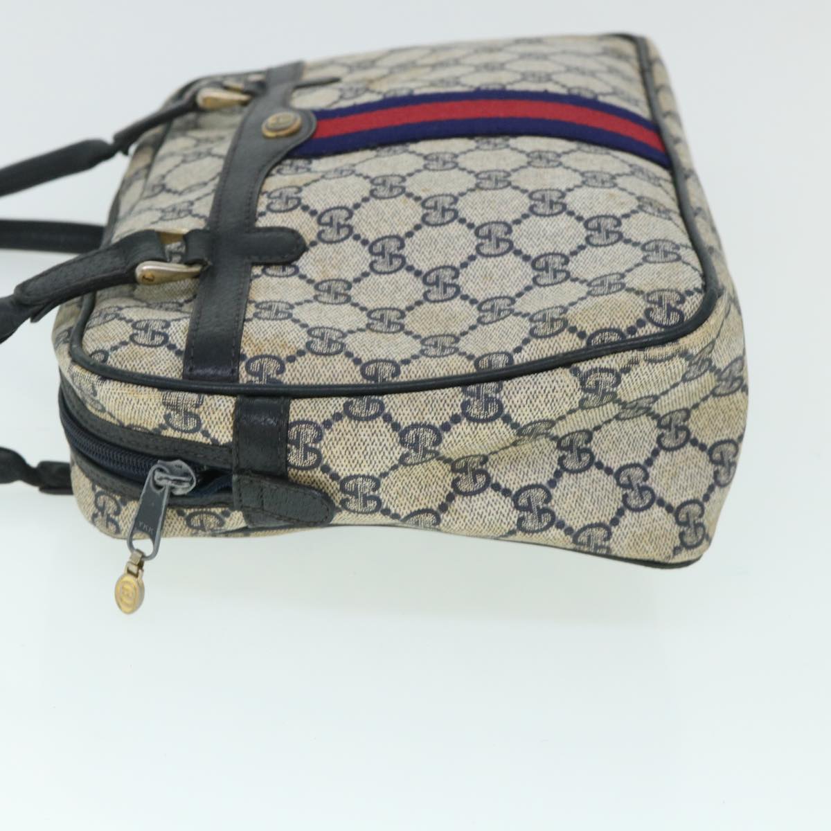 GUCCI GG Canvas Sherry Line Hand Bag PVC Leather Navy Red 54884