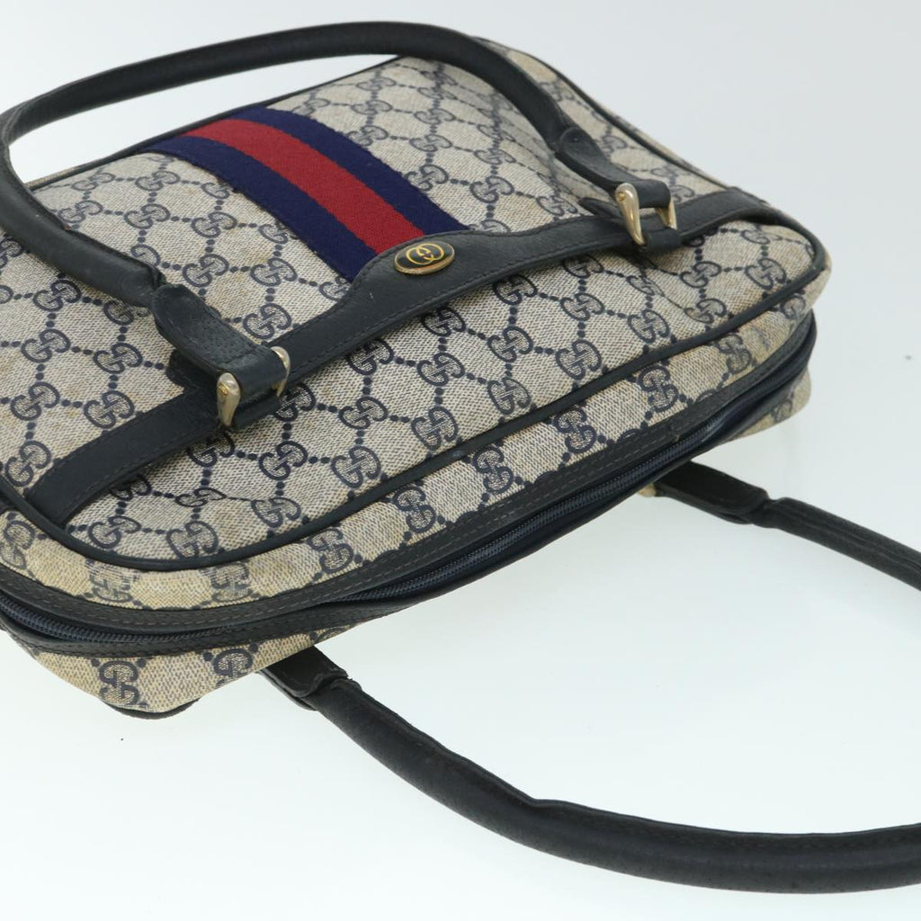 GUCCI GG Canvas Sherry Line Hand Bag PVC Leather Navy Red 54884