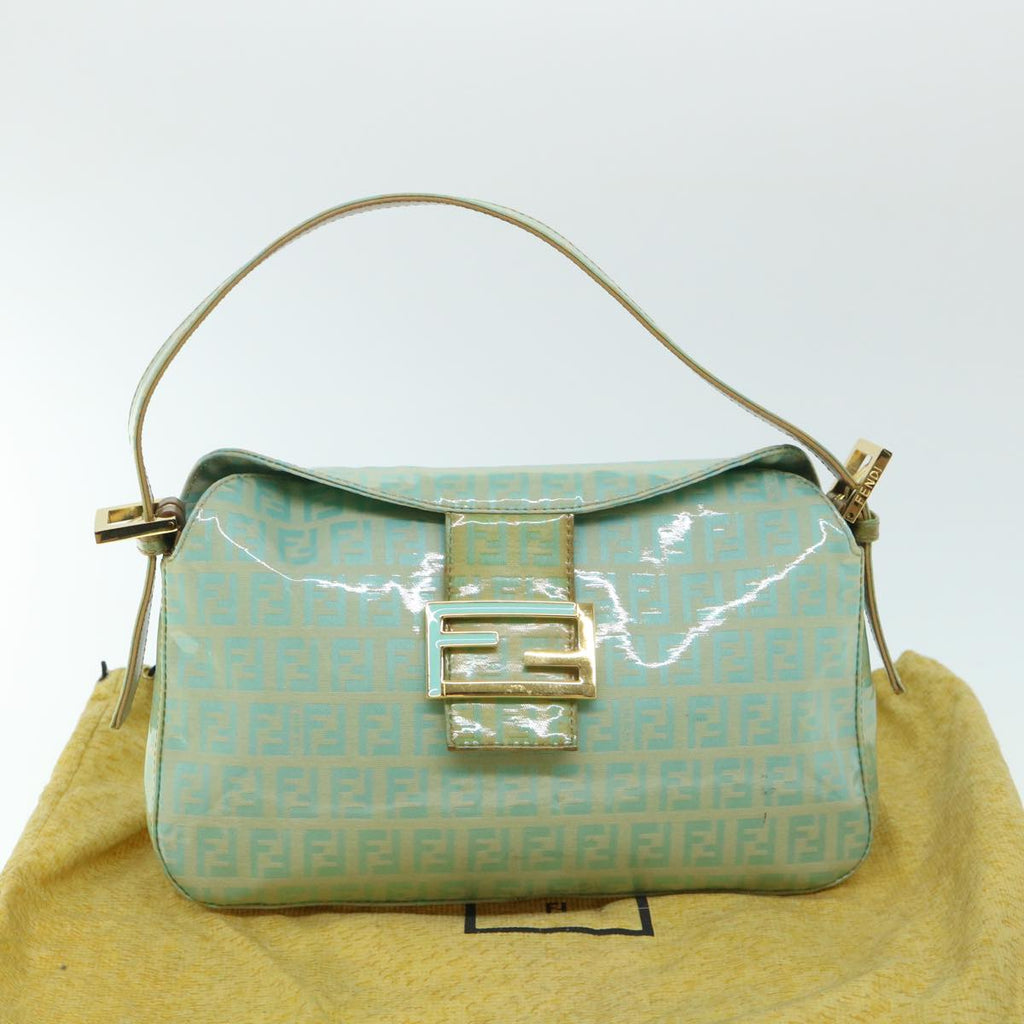FENDI Zucchino Canvas Mamma Baguette Shoulder Bag Coated Canvas Blue 54889