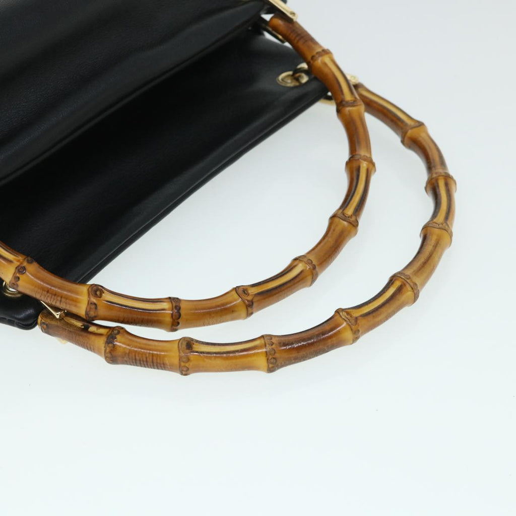 GUCCI Bamboo Hand Bag Leather Black 54902