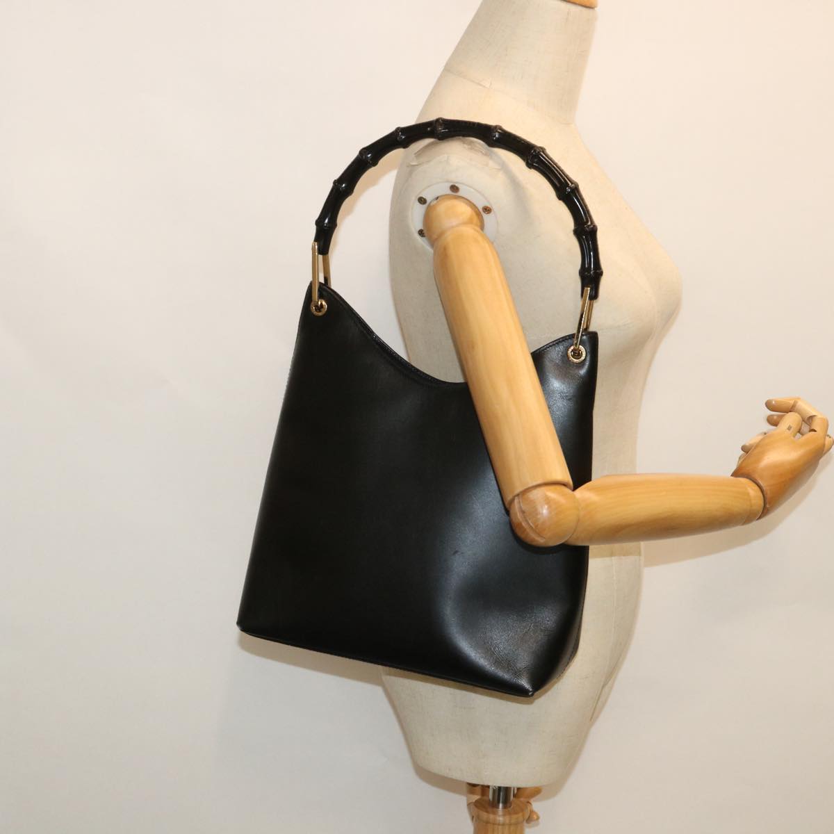 GUCCI Bamboo Shoulder Bag Leather Black 54916