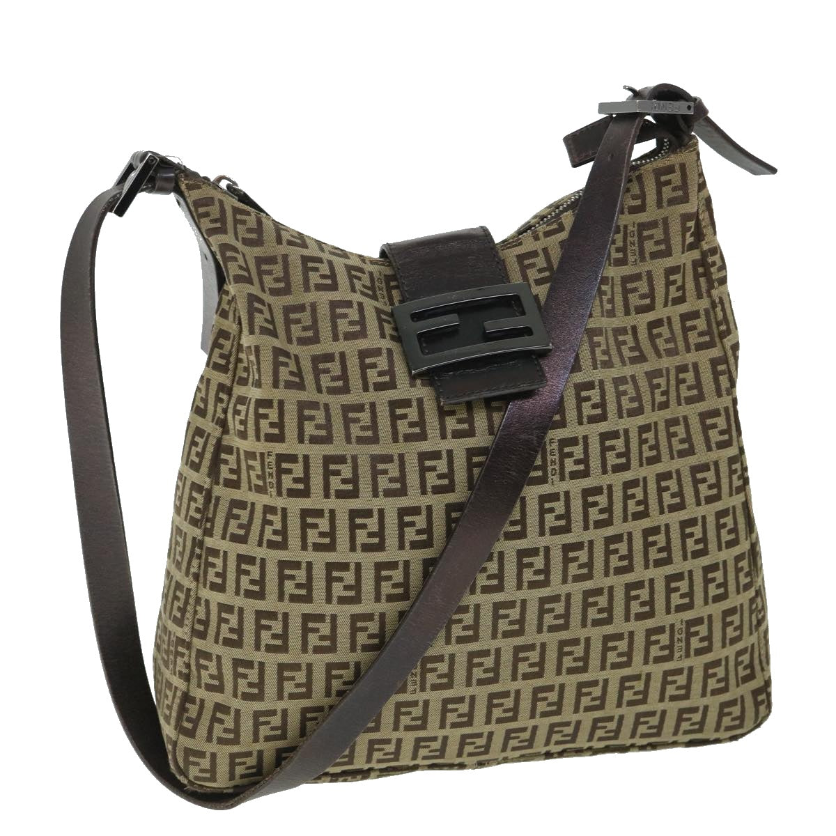 FENDI Zucchino Canvas Mamma Baguette Shoulder Bag Brown 54964