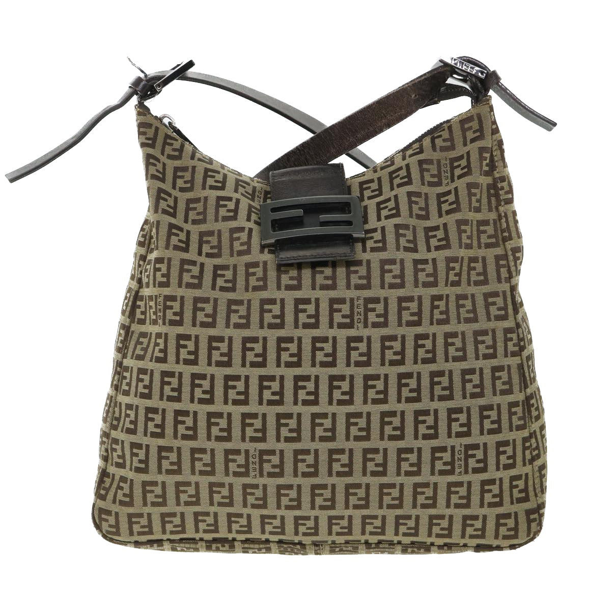 FENDI Zucchino Canvas Mamma Baguette Shoulder Bag Brown 54964