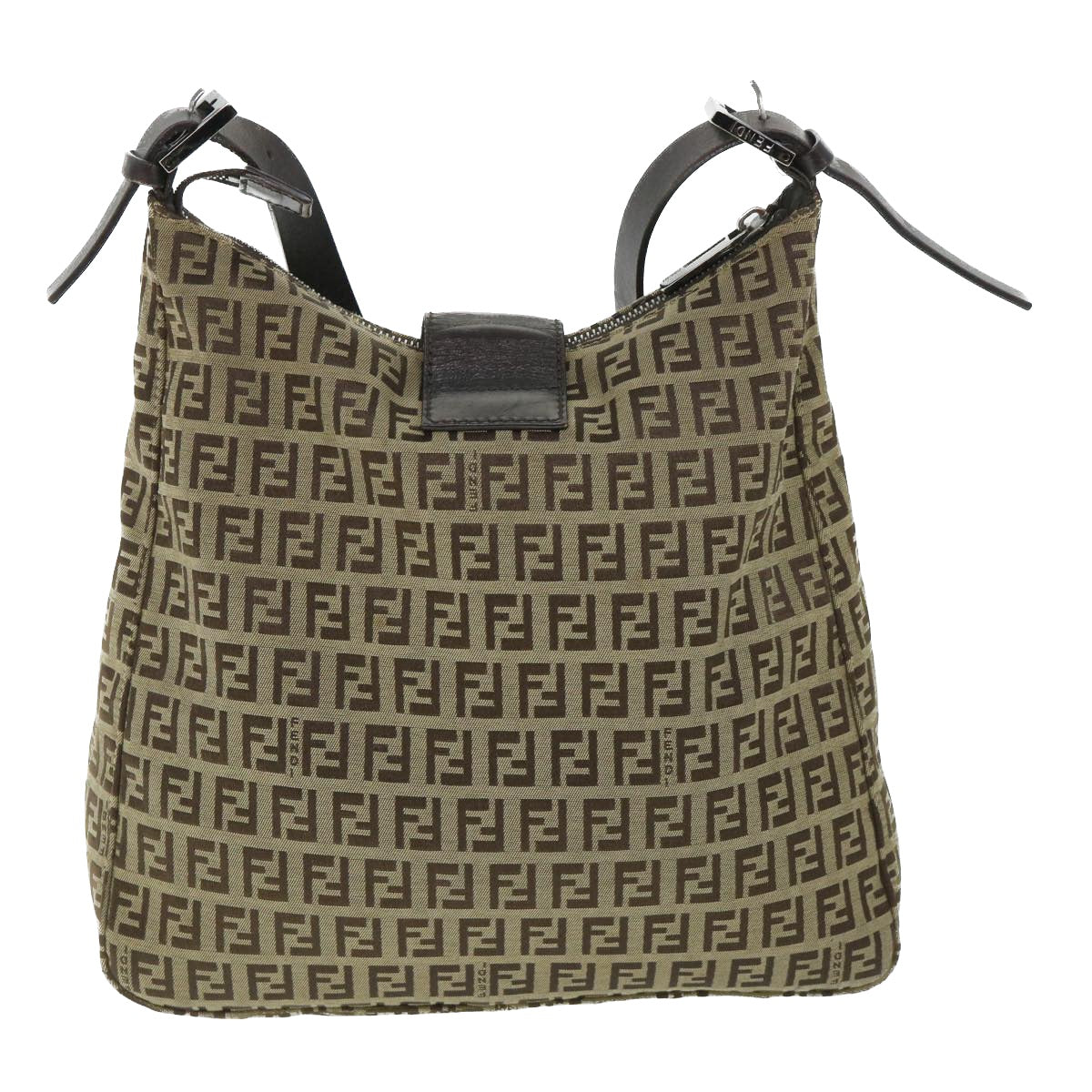 FENDI Zucchino Canvas Mamma Baguette Shoulder Bag Brown 54964
