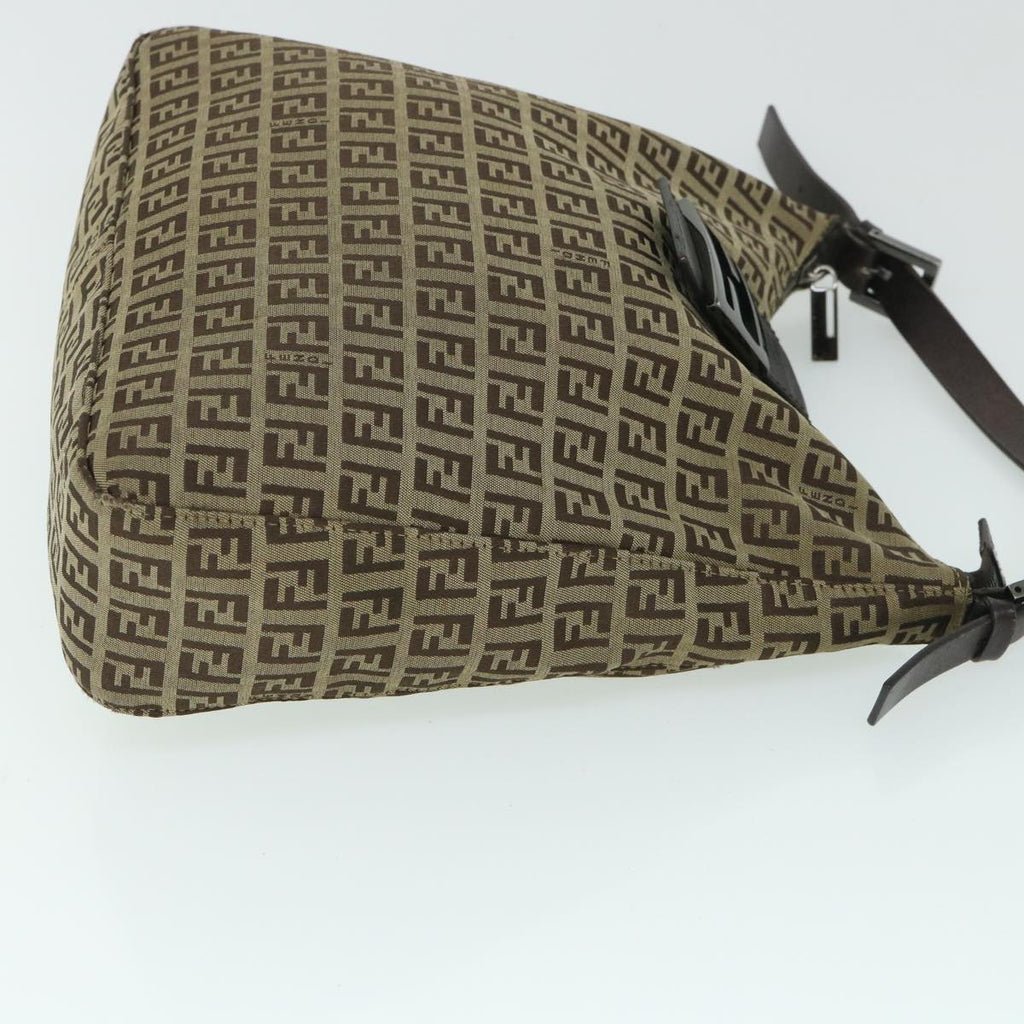 FENDI Zucchino Canvas Mamma Baguette Shoulder Bag Brown 54964
