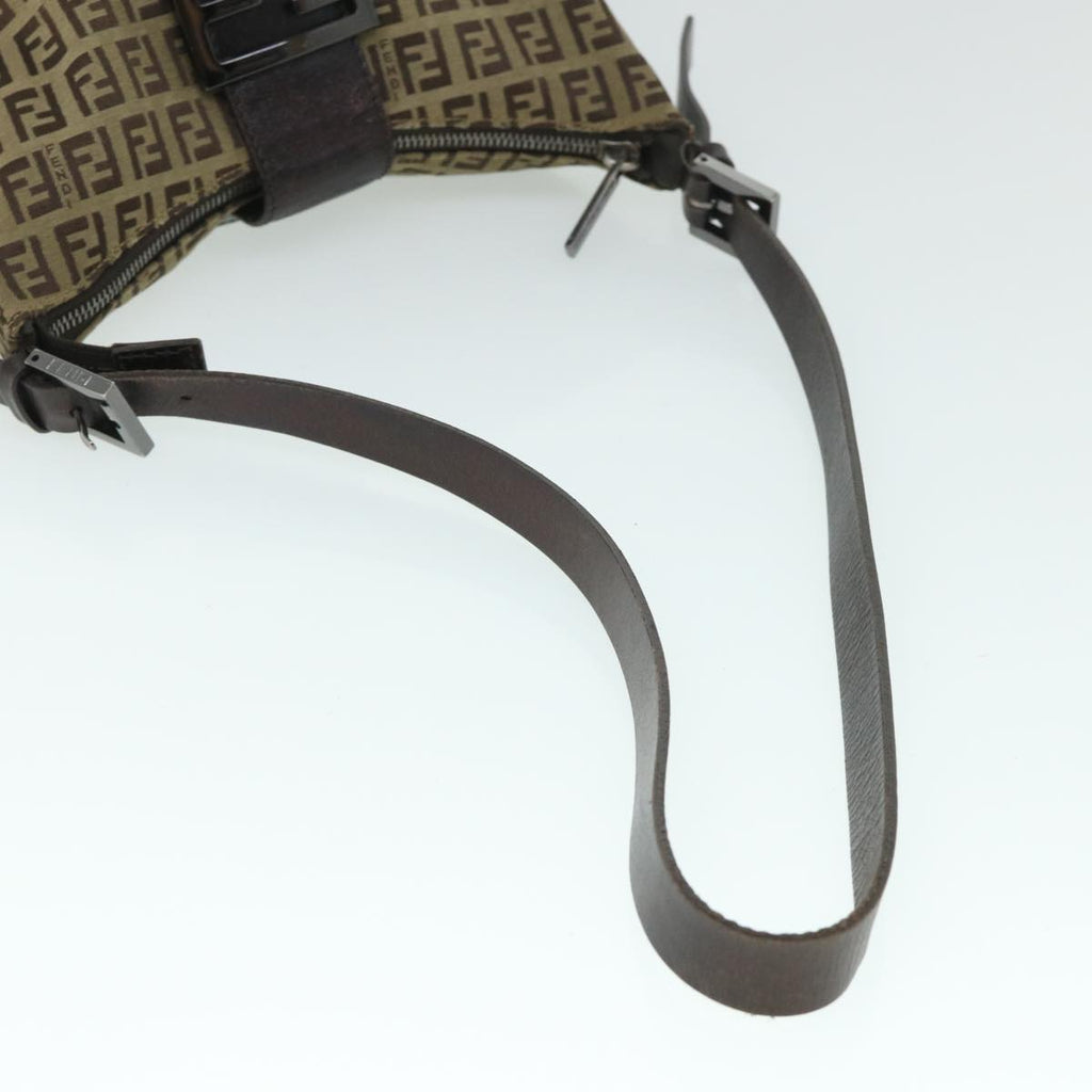 FENDI Zucchino Canvas Mamma Baguette Shoulder Bag Brown 54964