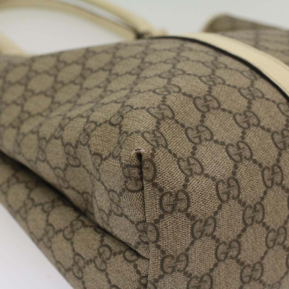 GUCCI GG Canvas Tote Bag PVC Leather Beige 223668 54967
