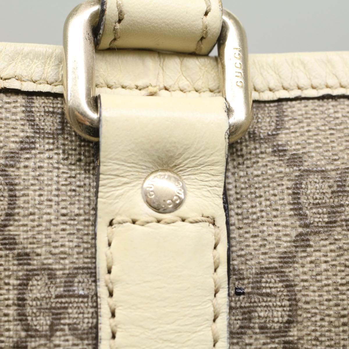 GUCCI GG Canvas Tote Bag PVC Leather Beige 223668 54967