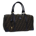 FENDI Zucca Canvas Boston Bag Leather Black Brown 54976
