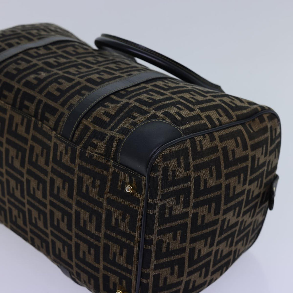 FENDI Zucca Canvas Boston Bag Leather Black Brown 54976