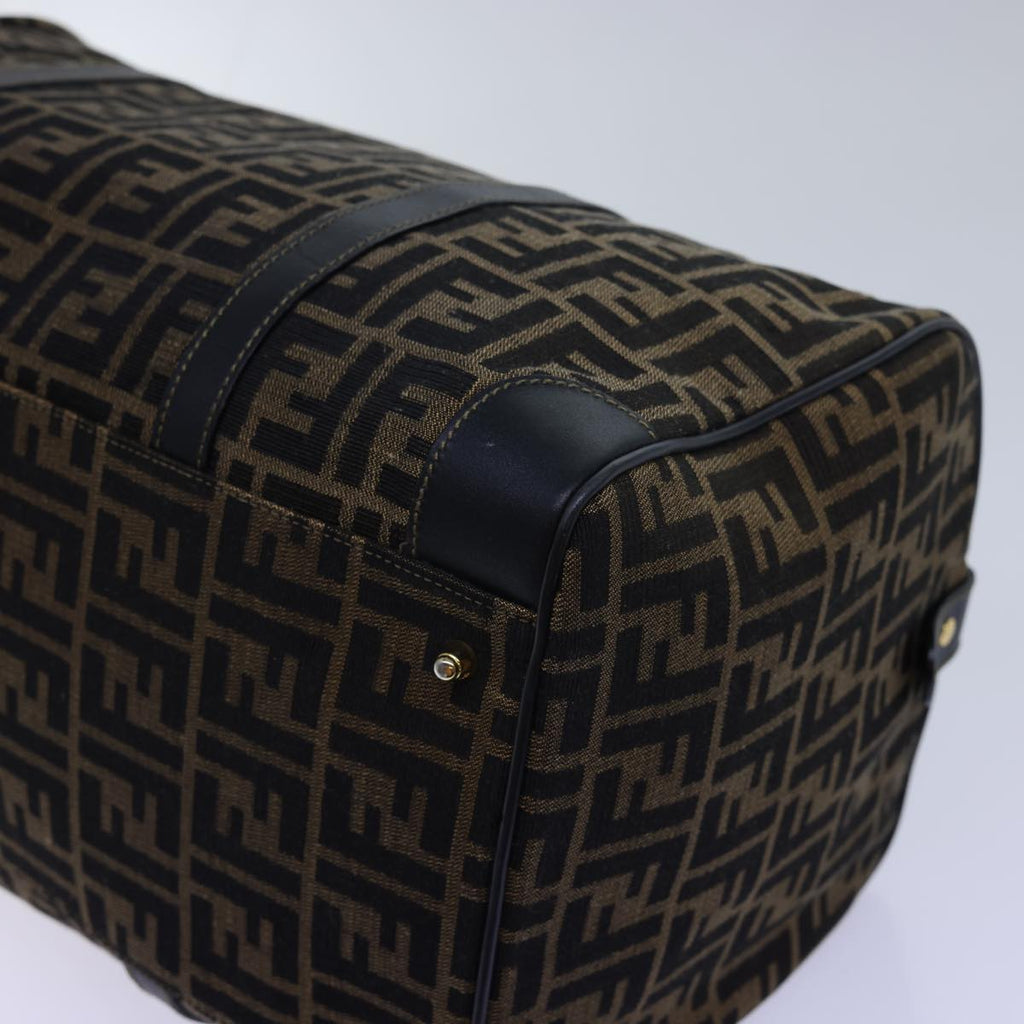 FENDI Zucca Canvas Boston Bag Leather Black Brown 54976