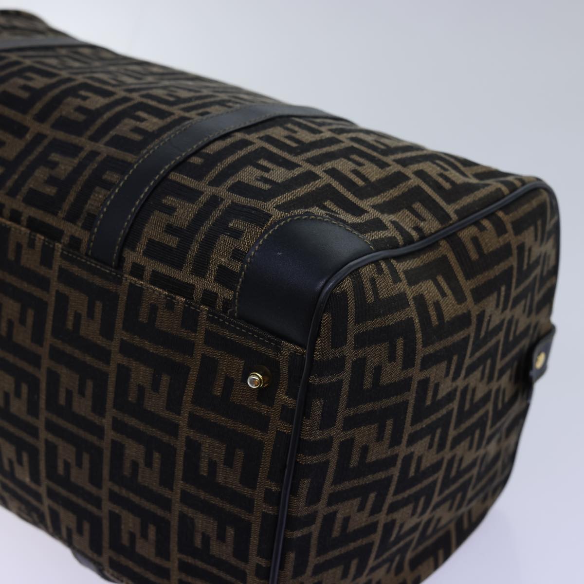 FENDI Zucca Canvas Boston Bag Leather Black Brown 54976