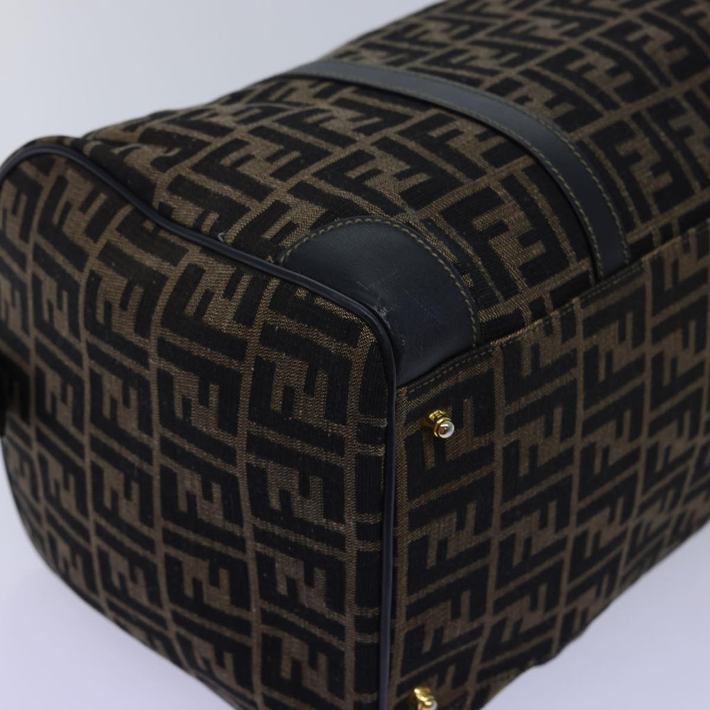 FENDI Zucca Canvas Boston Bag Leather Black Brown 54976