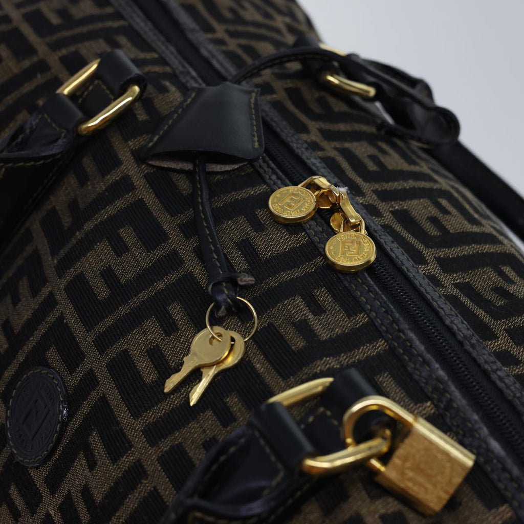 FENDI Zucca Canvas Boston Bag Leather Black Brown 54976