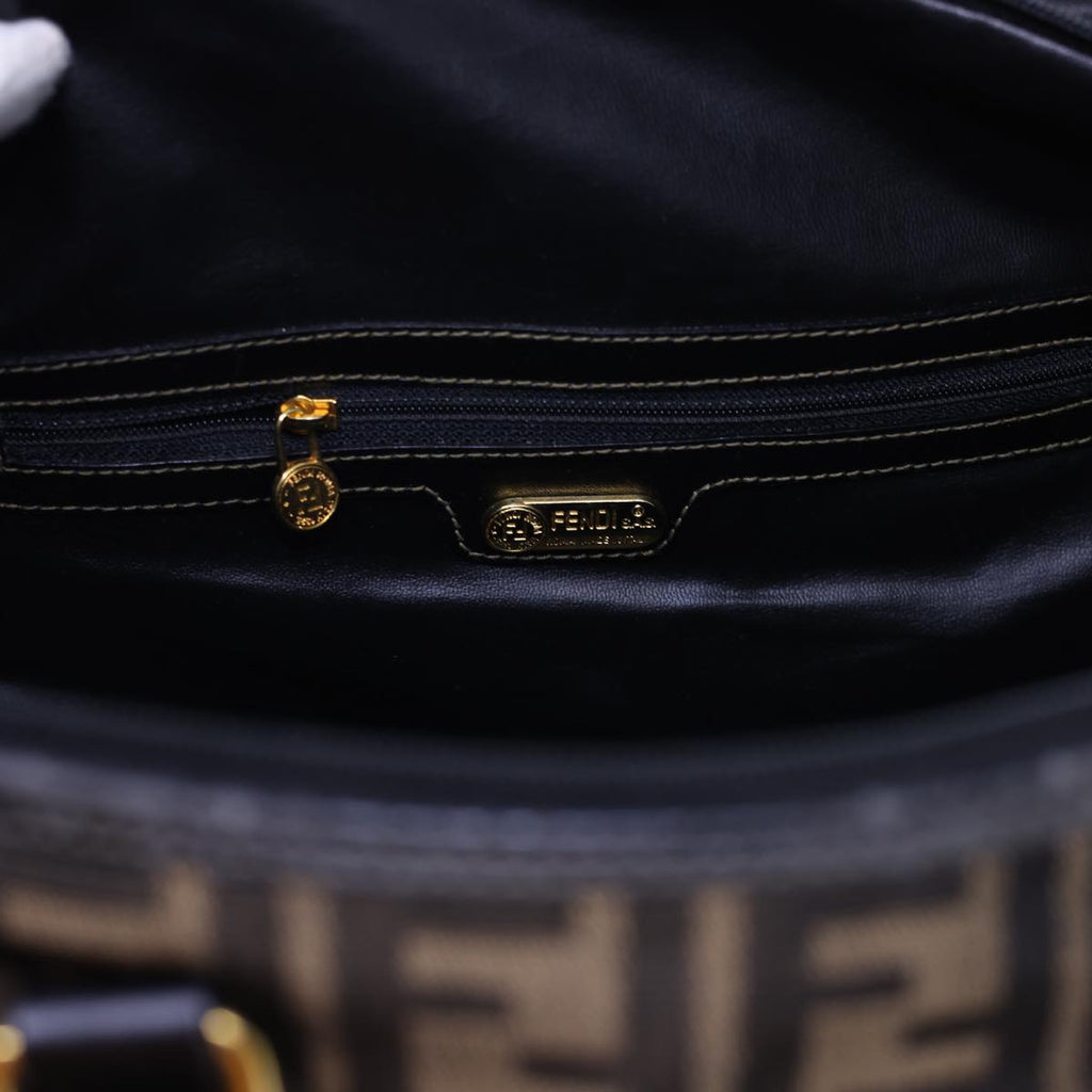 FENDI Zucca Canvas Boston Bag Leather Black Brown 54976