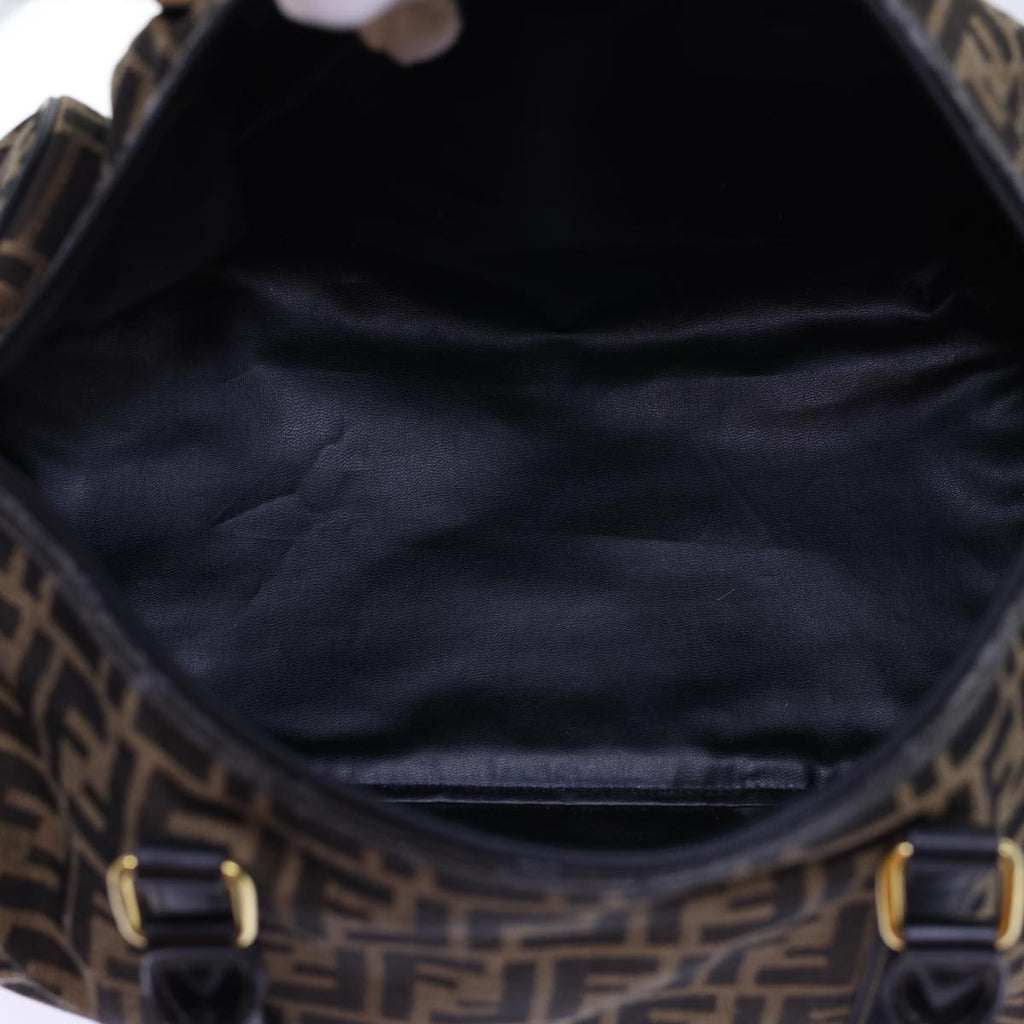 FENDI Zucca Canvas Boston Bag Leather Black Brown 54976