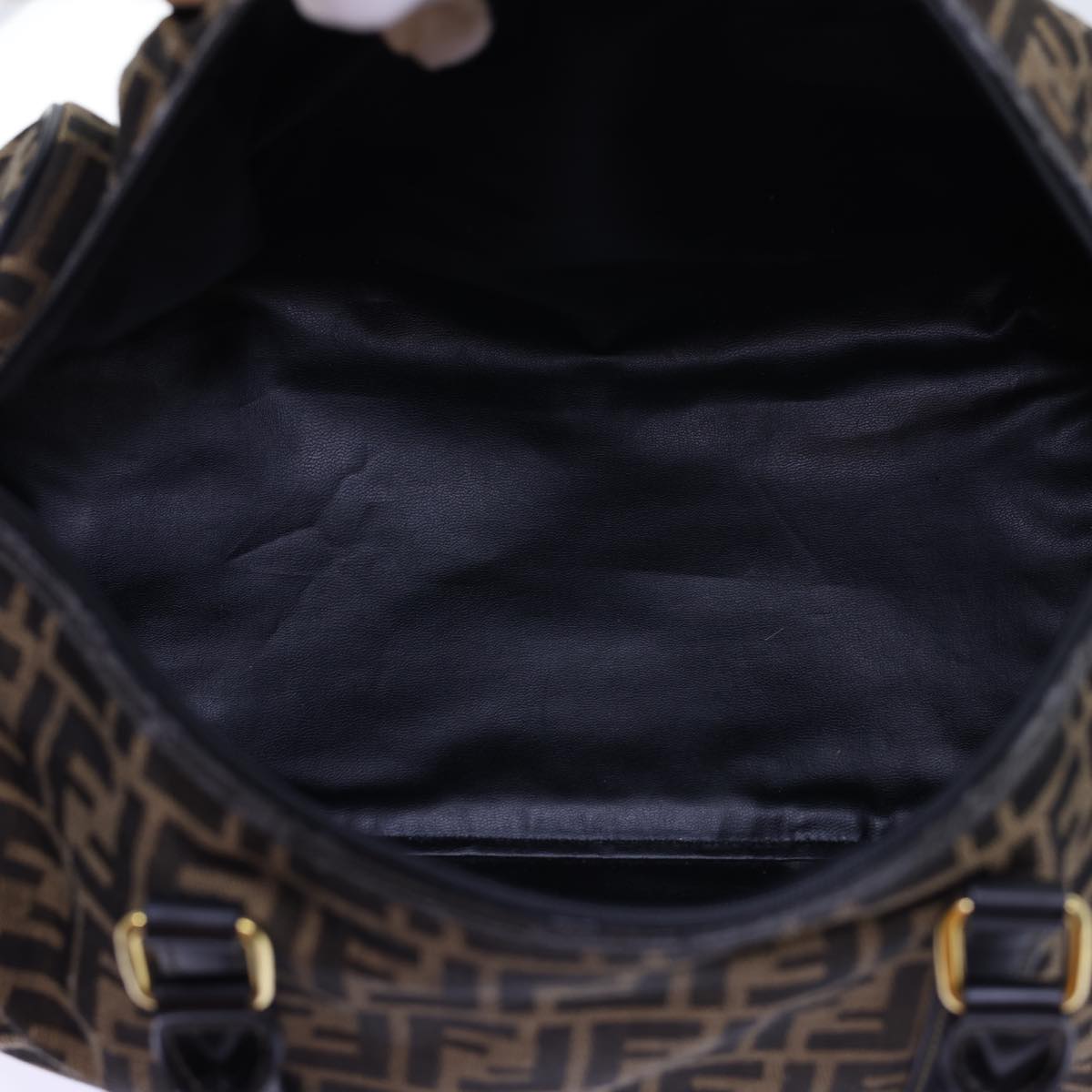 FENDI Zucca Canvas Boston Bag Leather Black Brown 54976