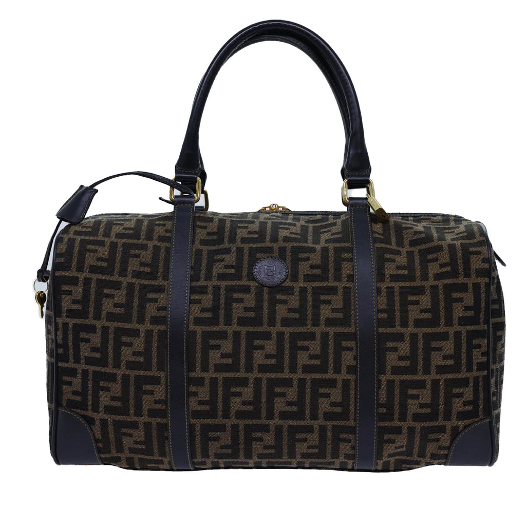 FENDI Zucca Canvas Boston Bag Leather Black Brown 54976