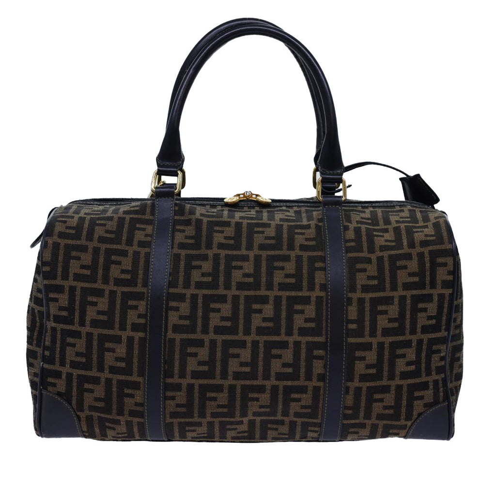 FENDI Zucca Canvas Boston Bag Leather Black Brown 54976