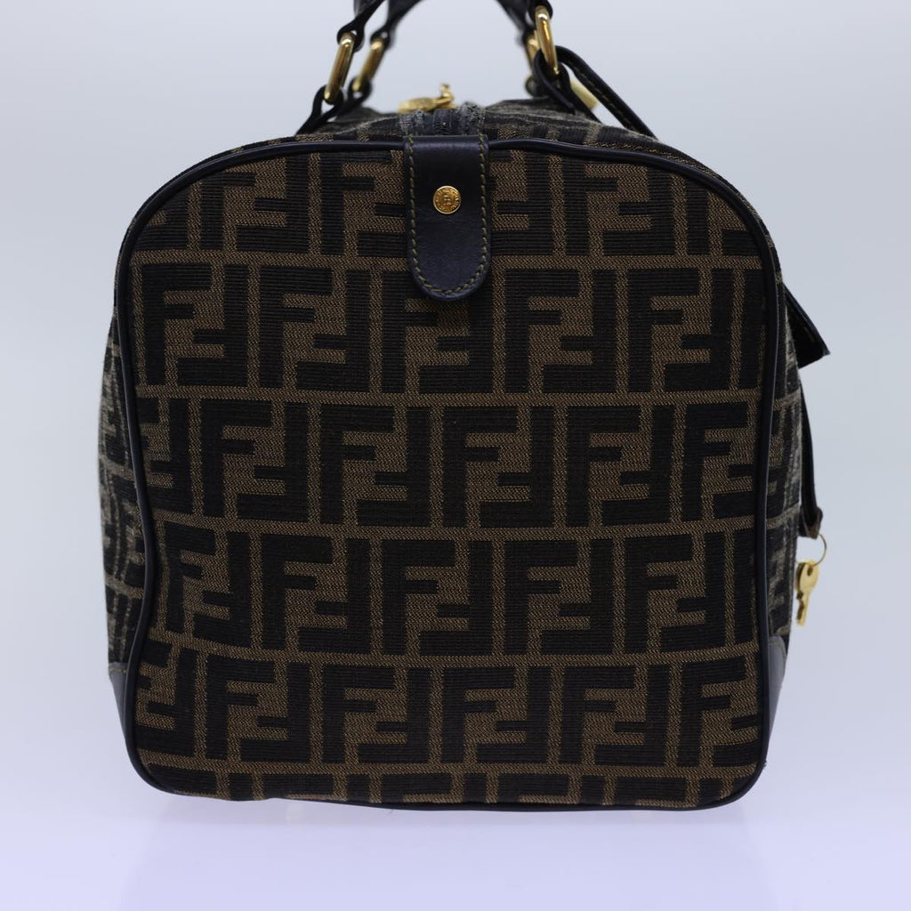 FENDI Zucca Canvas Boston Bag Leather Black Brown 54976
