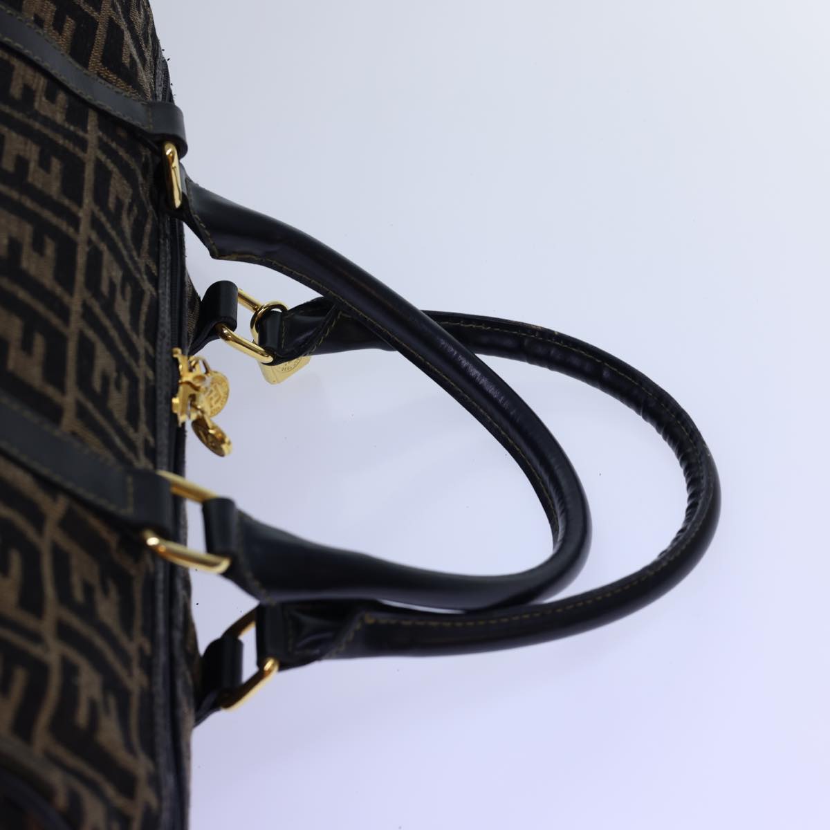 FENDI Zucca Canvas Boston Bag Leather Black Brown 54976