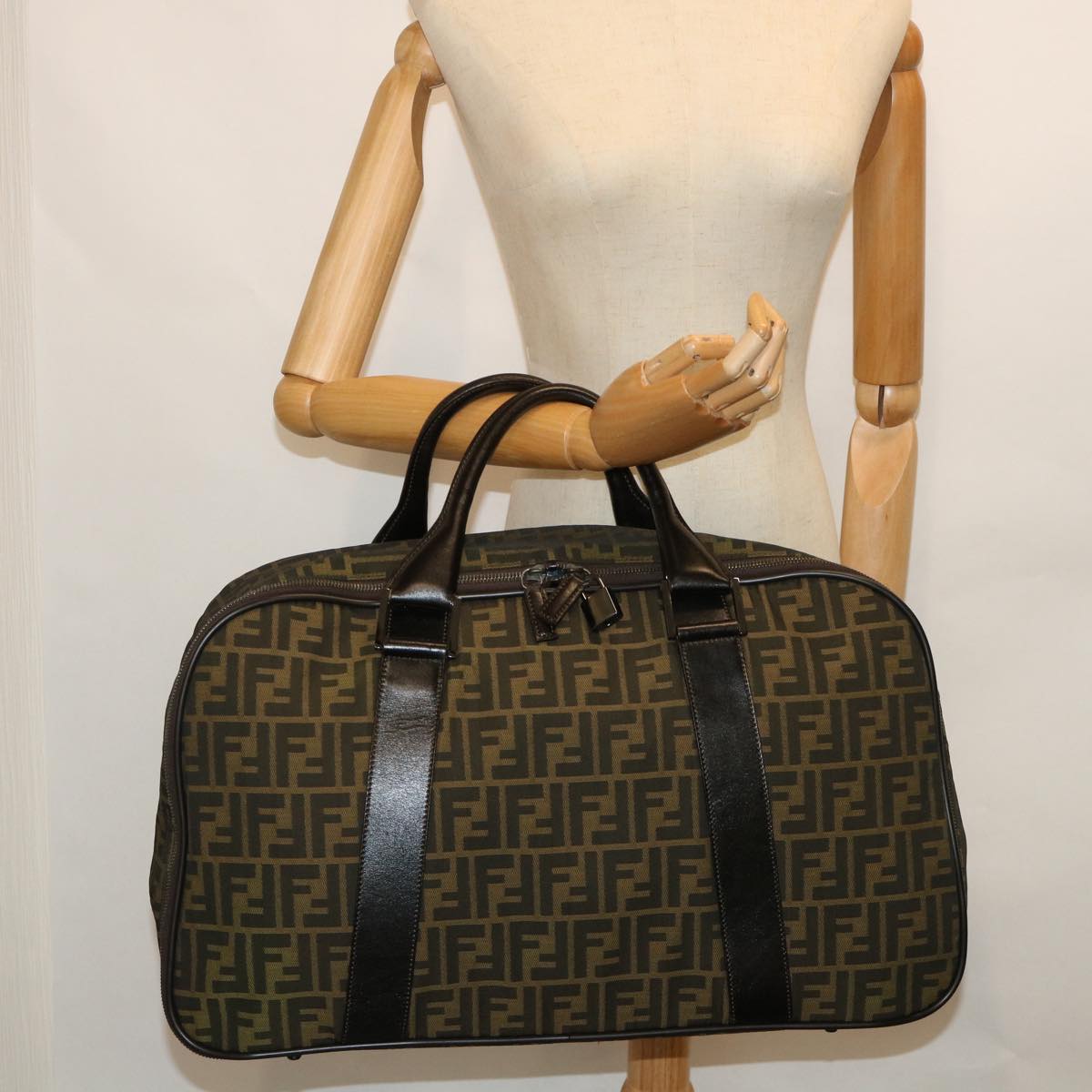 FENDI Zucca Canvas Boston Bag Brown 54989