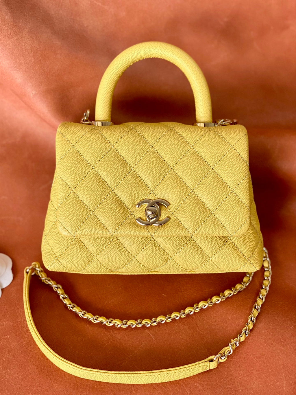 CHLMini Flap Bag Top Handle Yellow For Women 7.5in/19cm