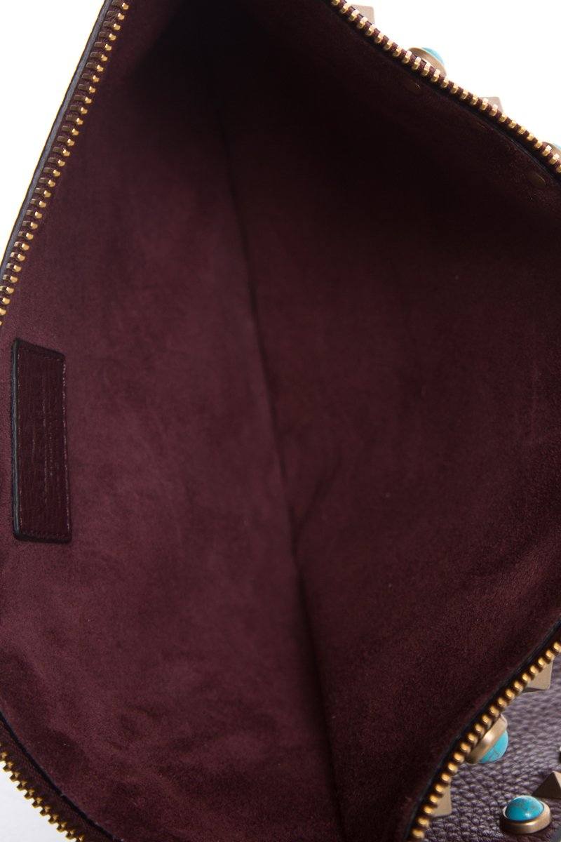 Valentino Plum Leather Rockstud Turquoise Accent Clutch