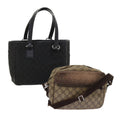 GUCCI GG Canvas Shoulder Bag Canvas PVC Leather 2Set Black Beige 55036