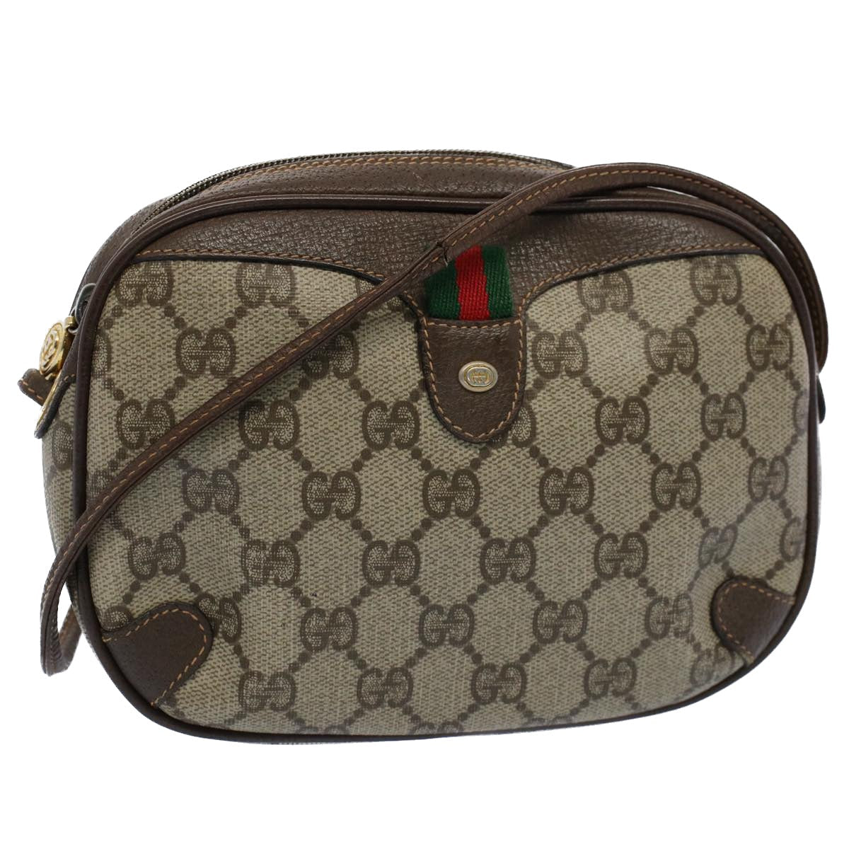 GUCCI GG Supreme Web Sherry Line Shoulder Bag Beige Red 156 02 066 55055