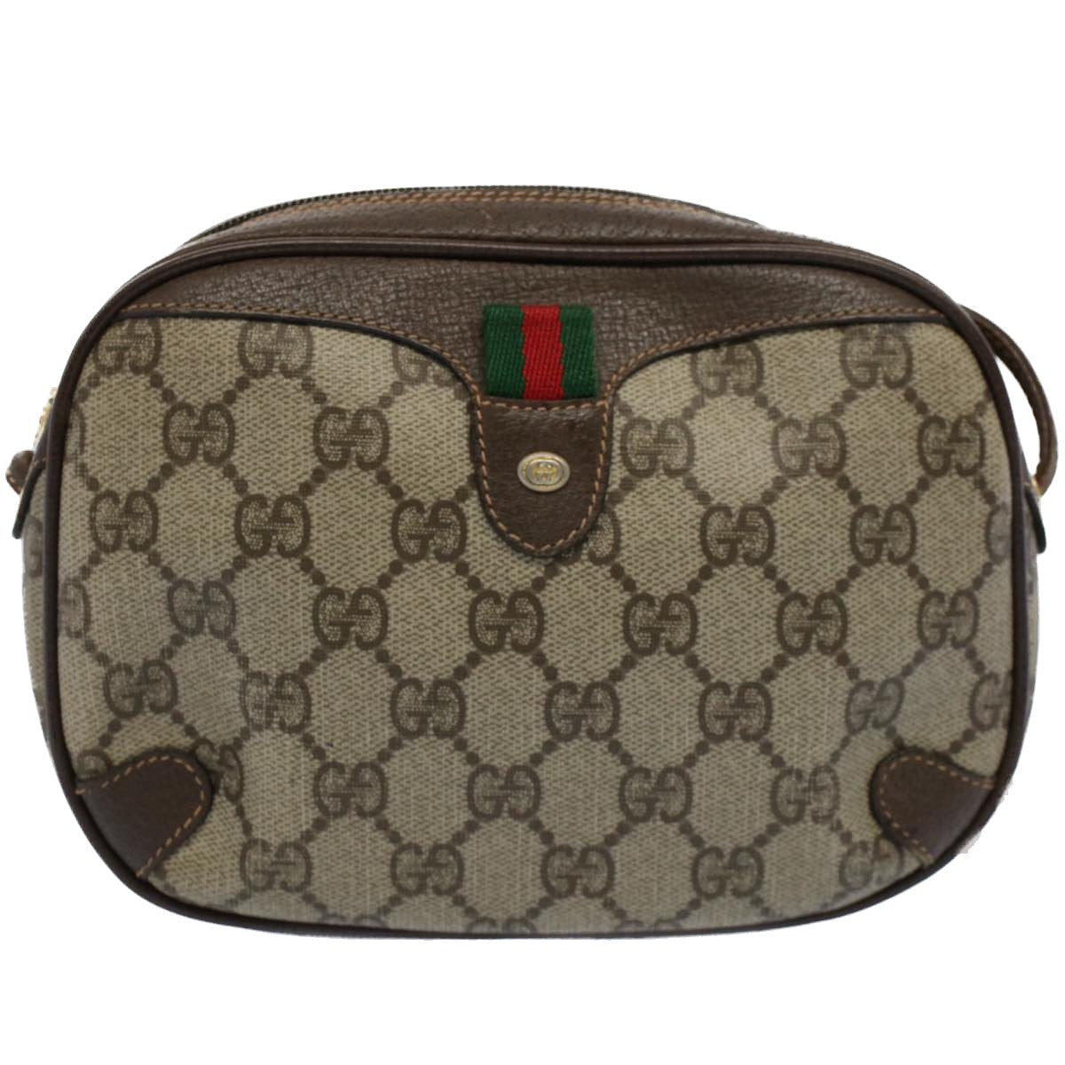 GUCCI GG Supreme Web Sherry Line Shoulder Bag Beige Red 156 02 066 55055