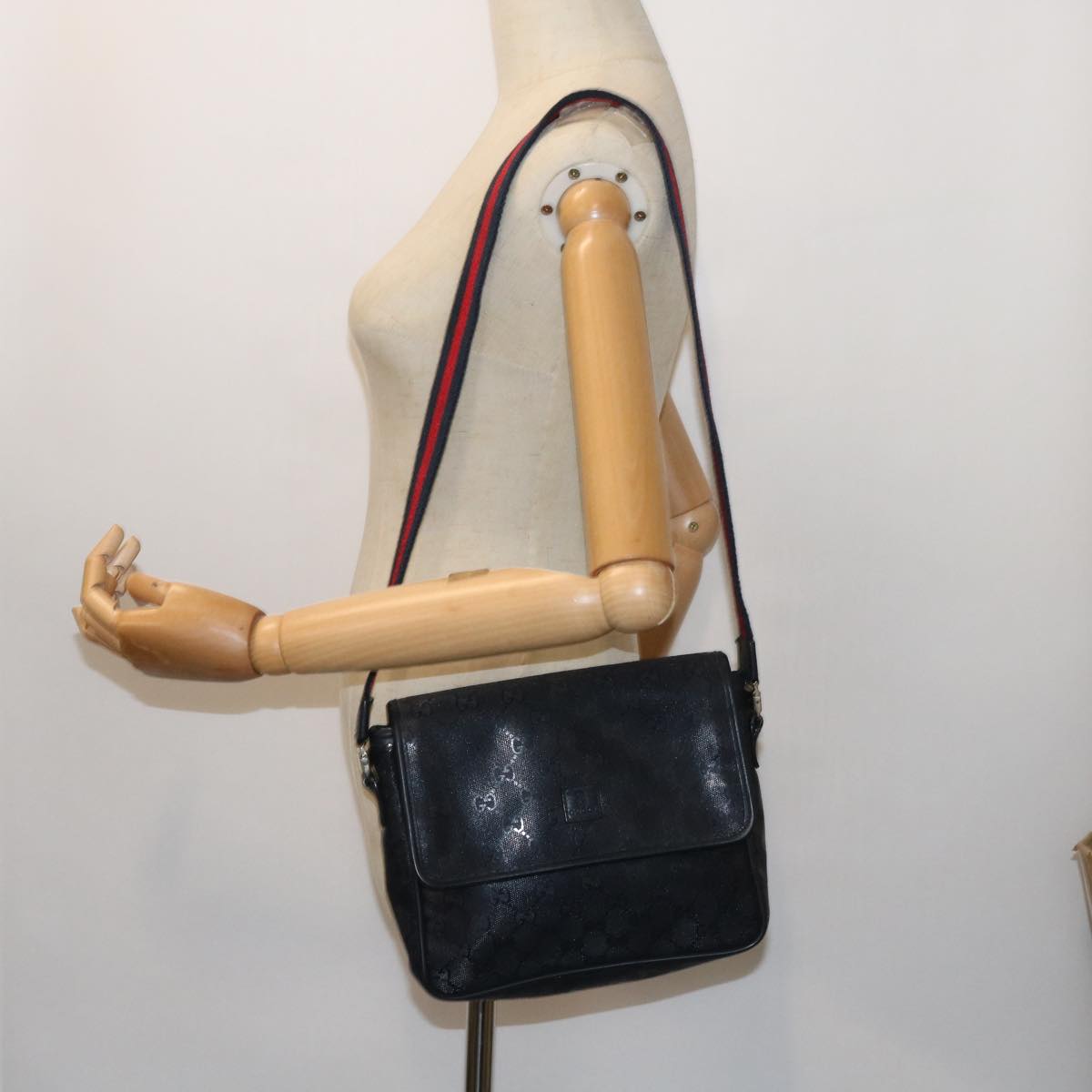 GUCCI GG implementation Sherry Line Shoulder Bag Black Navy 297559 55056