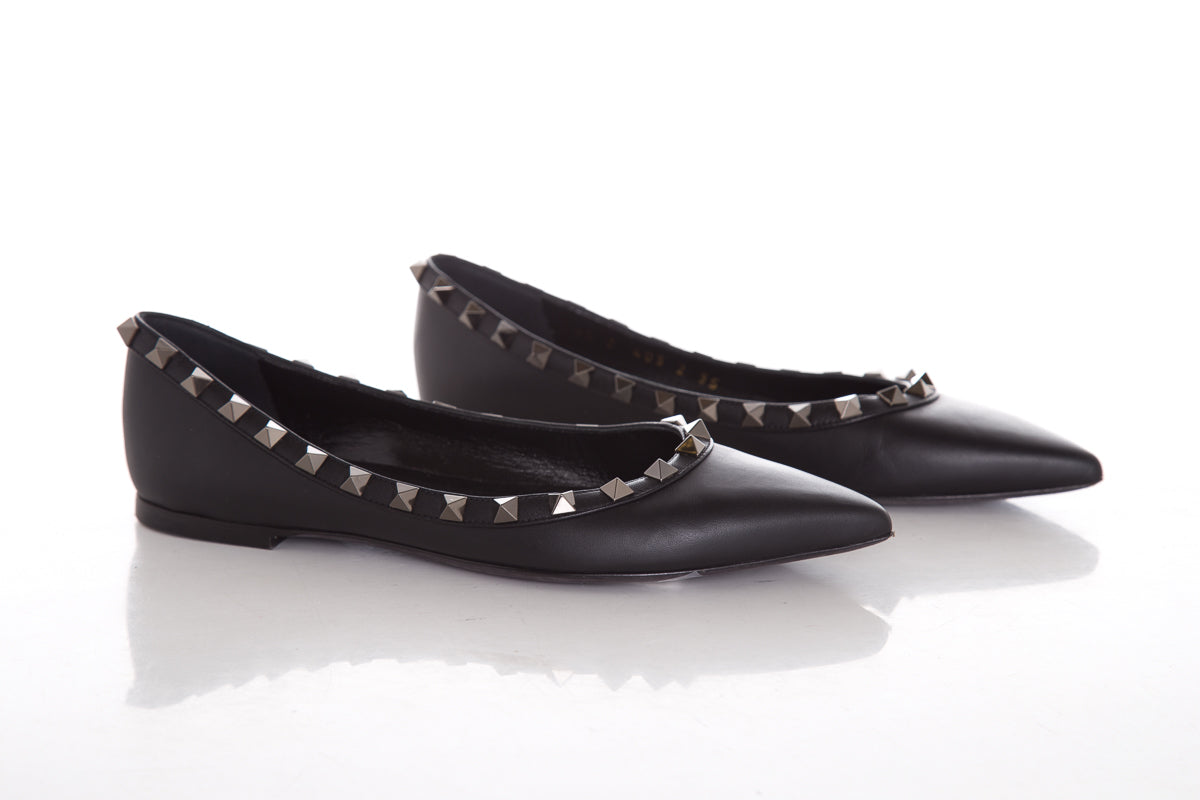 Valentino Garavani Black Rockstud Leather Flats SZ 35