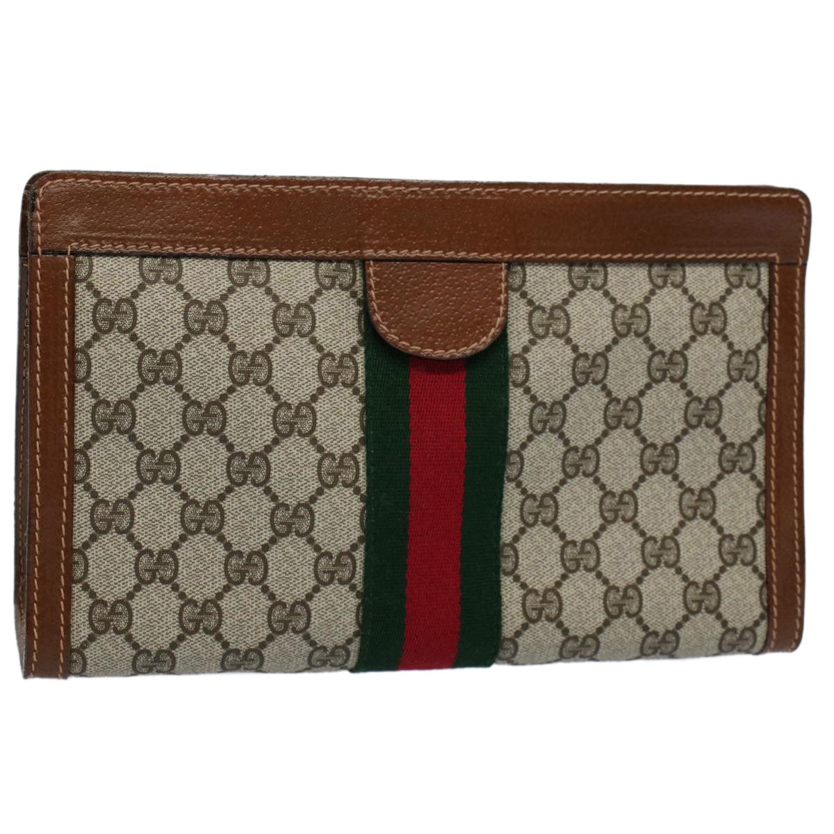 GUCCI GG Supreme Web Sherry Line Clutch Bag Beige Red Green 010 378 55293