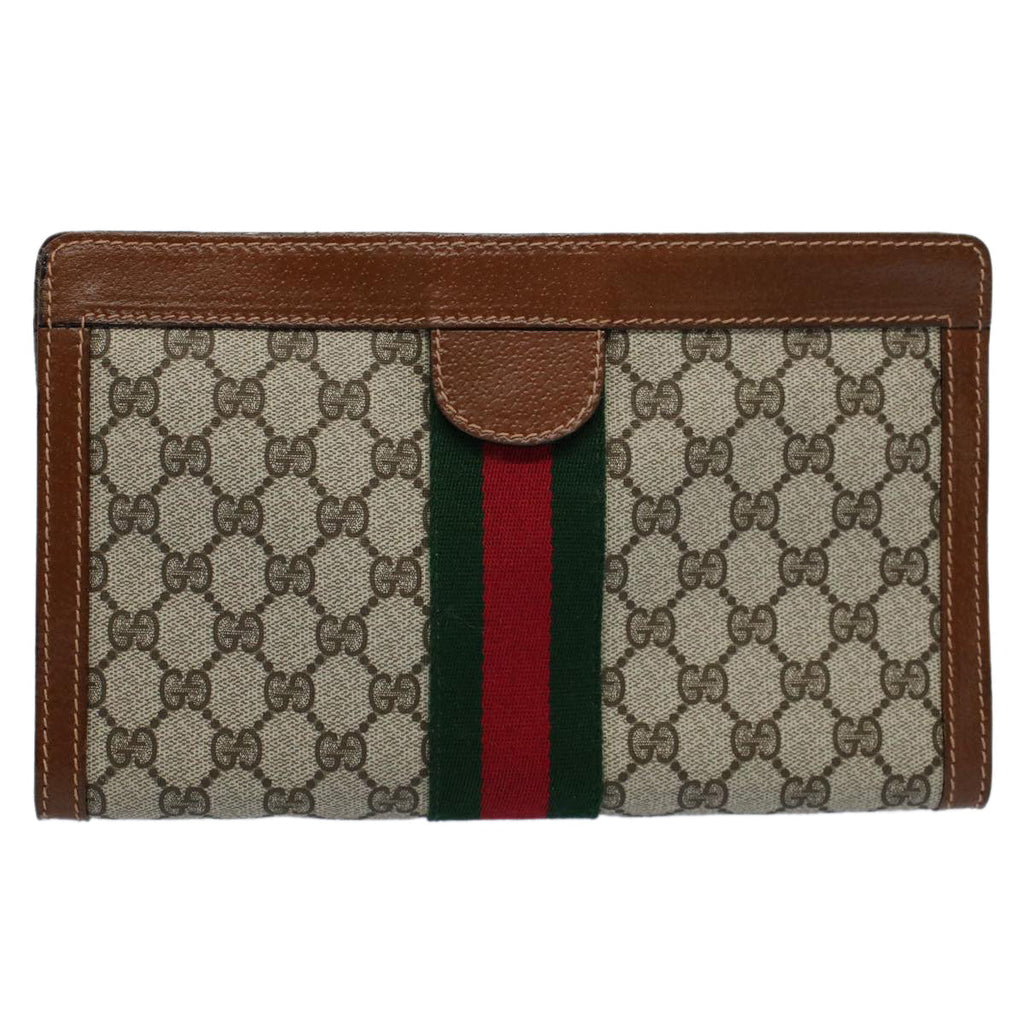 GUCCI GG Supreme Web Sherry Line Clutch Bag Beige Red Green 010 378 55293