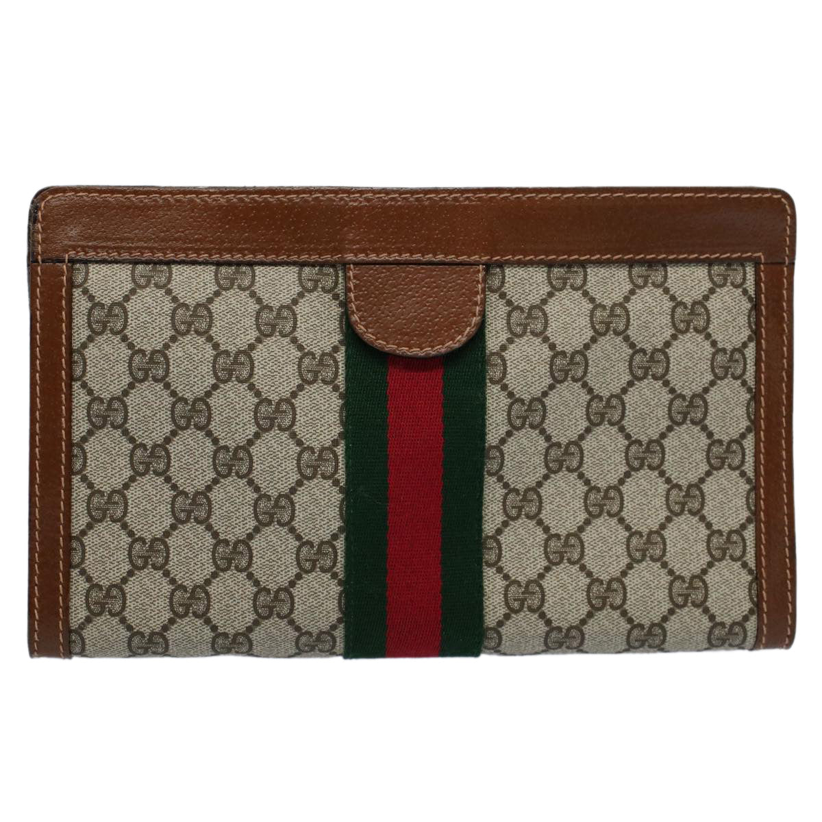 GUCCI GG Supreme Web Sherry Line Clutch Bag Beige Red Green 010 378 55293