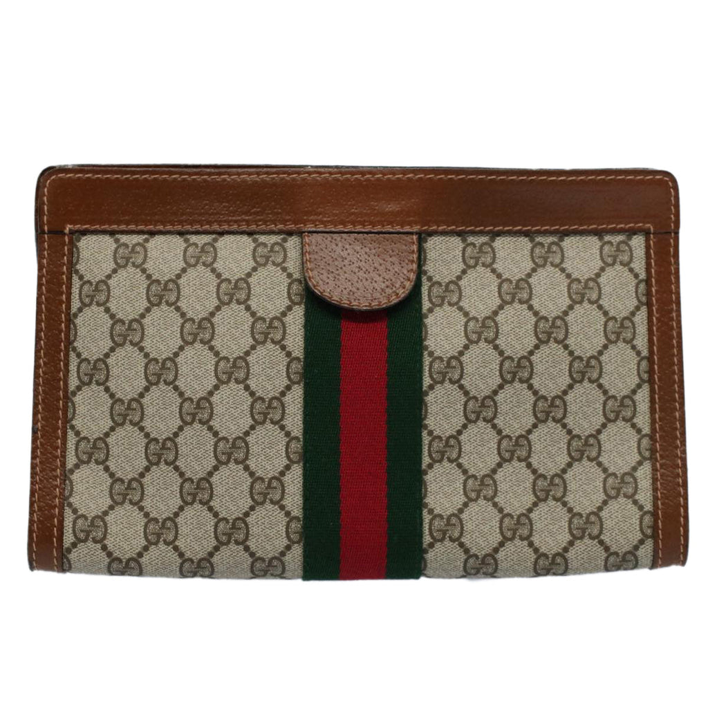 GUCCI GG Supreme Web Sherry Line Clutch Bag Beige Red Green 010 378 55293